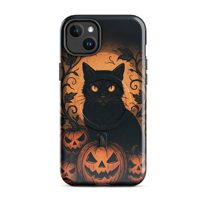 Halloween Harvest Cat iPhone MagSafe Case – Spooky Pumpkin Jack-o’-Lantern Black Cat Cover (14/15/16, Pro & Pro Max)
