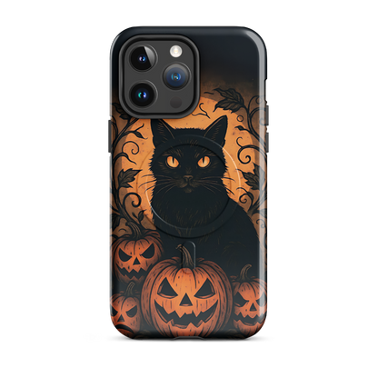 Halloween Harvest Cat iPhone MagSafe Case – Spooky Pumpkin Jack-o’-Lantern Black Cat Cover (14/15/16, Pro & Pro Max)