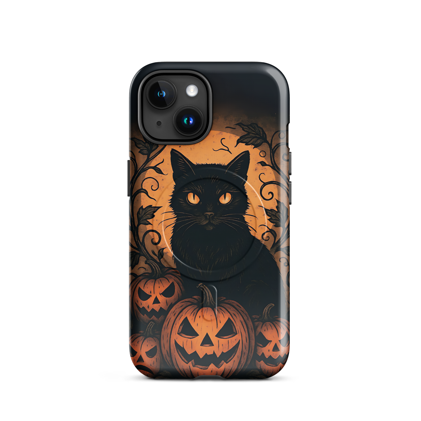 Halloween Harvest Cat iPhone MagSafe Case – Spooky Pumpkin Jack-o’-Lantern Black Cat Cover (14/15/16, Pro & Pro Max)