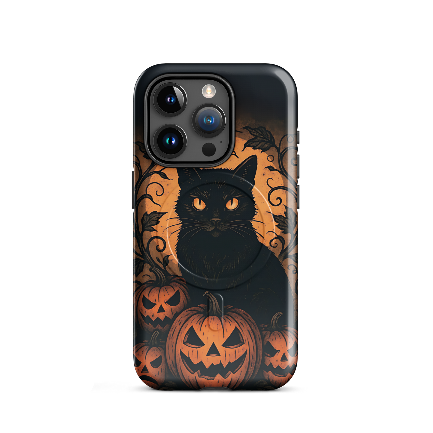 Halloween Harvest Cat iPhone MagSafe Case – Spooky Pumpkin Jack-o’-Lantern Black Cat Cover (14/15/16, Pro & Pro Max)