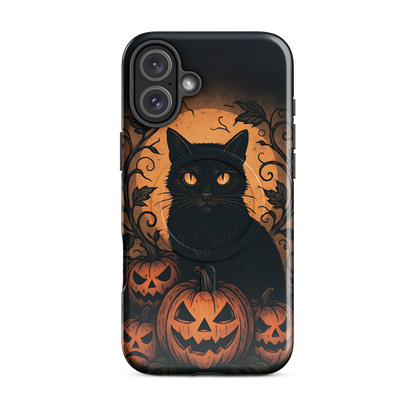 Halloween Harvest Cat iPhone MagSafe Case – Spooky Pumpkin Jack-o’-Lantern Black Cat Cover (14/15/16, Pro & Pro Max)