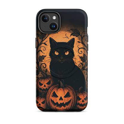 Halloween Harvest Cat iPhone MagSafe Case – Spooky Pumpkin Jack-o’-Lantern Black Cat Cover (14/15/16, Pro & Pro Max)