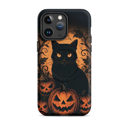 Halloween Harvest Cat iPhone MagSafe Case – Spooky Pumpkin Jack-o’-Lantern Black Cat Cover (14/15/16, Pro & Pro Max)