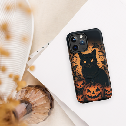 Halloween Harvest Cat iPhone MagSafe Case – Spooky Pumpkin Jack-o’-Lantern Black Cat Cover (14/15/16, Pro & Pro Max)