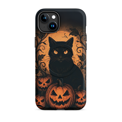Halloween Harvest Cat iPhone MagSafe Case – Spooky Pumpkin Jack-o’-Lantern Black Cat Cover (14/15/16, Pro & Pro Max)