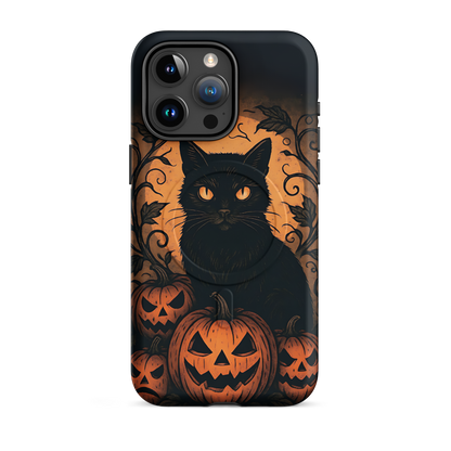 Halloween Harvest Cat iPhone MagSafe Case – Spooky Pumpkin Jack-o’-Lantern Black Cat Cover (14/15/16, Pro & Pro Max)