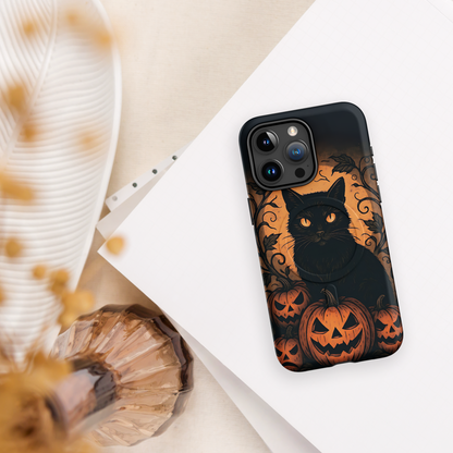 Halloween Harvest Cat iPhone MagSafe Case – Spooky Pumpkin Jack-o’-Lantern Black Cat Cover (14/15/16, Pro & Pro Max)