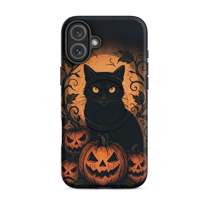 Halloween Harvest Cat iPhone MagSafe Case – Spooky Pumpkin Jack-o’-Lantern Black Cat Cover (14/15/16, Pro & Pro Max)
