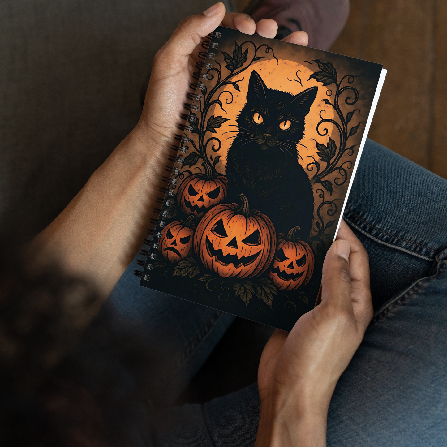 Halloween Harvest Cat Spiral Notebook – 5.5"x8.5" Jack-o'-Lantern Black Cat Journal for Fall & Spooky Season