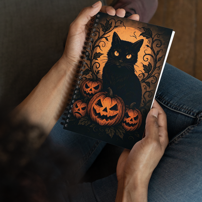 Halloween Harvest Cat Spiral Notebook – 5.5"x8.5" Jack-o'-Lantern Black Cat Journal for Fall & Spooky Season