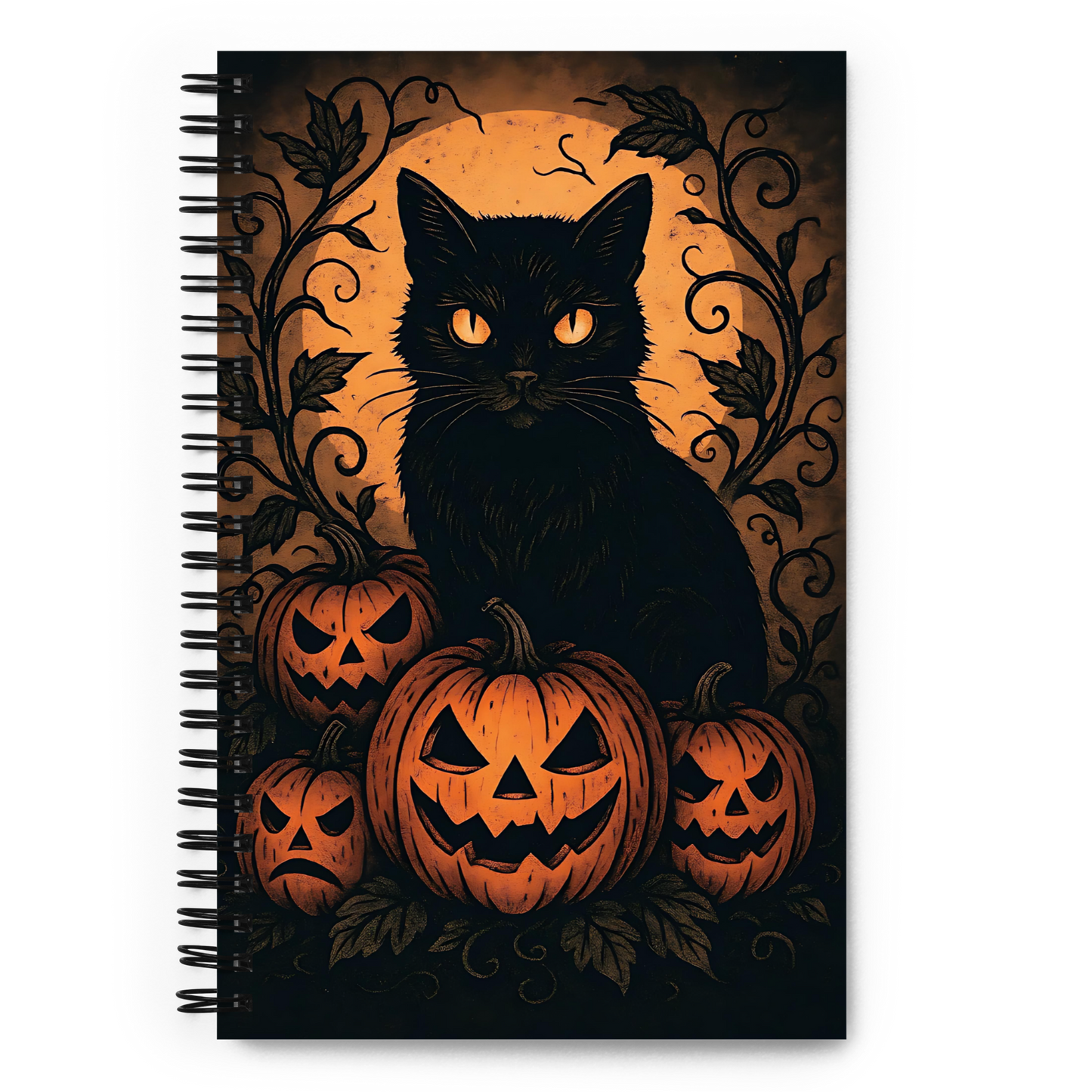 Halloween Harvest Cat Spiral Notebook – 5.5"x8.5" Jack-o'-Lantern Black Cat Journal for Fall & Spooky Season