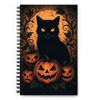 Halloween Harvest Cat Spiral Notebook – 5.5"x8.5" Jack-o'-Lantern Black Cat Journal for Fall & Spooky Season
