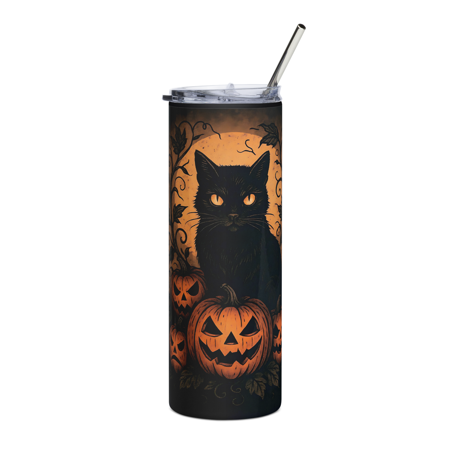 Halloween Harvest Cat 20 oz Stainless Steel Tumbler with Lid & Straw