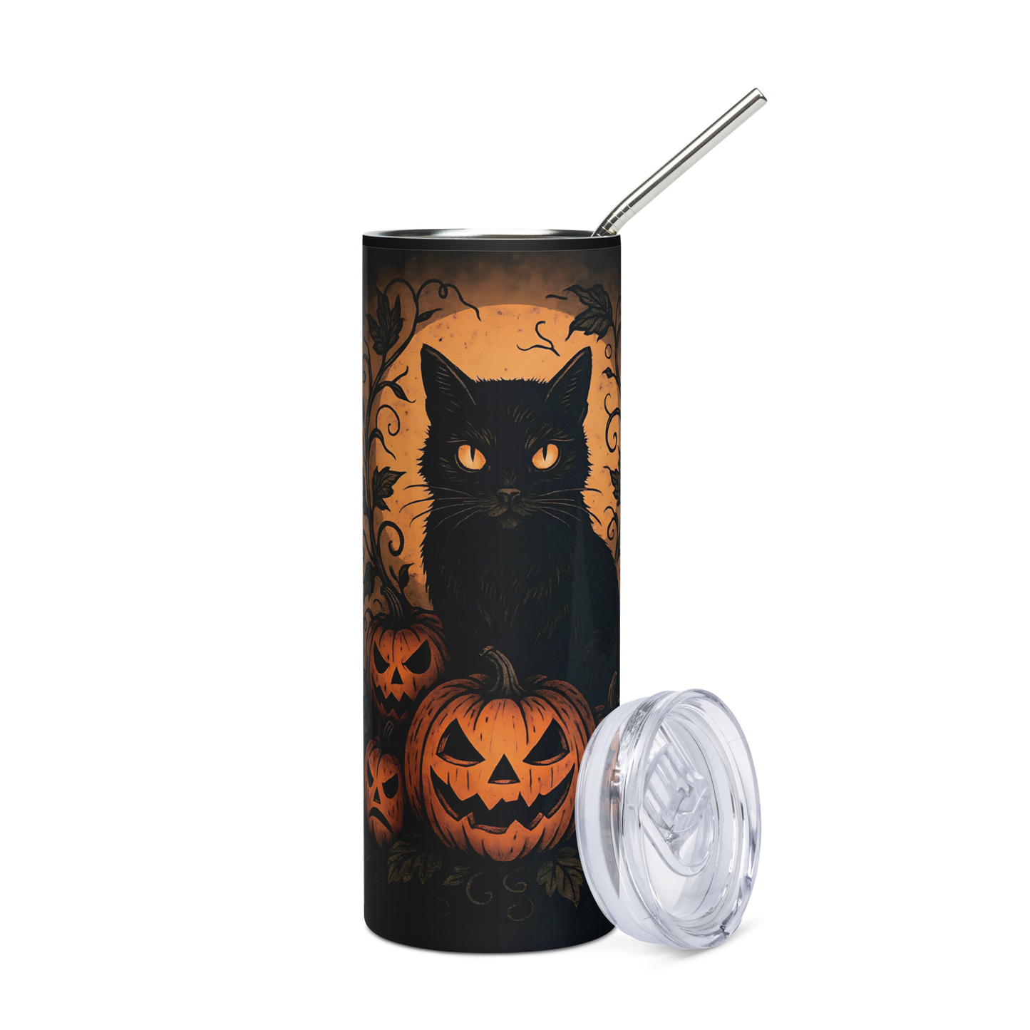 Halloween Harvest Cat 20 oz Stainless Steel Tumbler with Lid & Straw