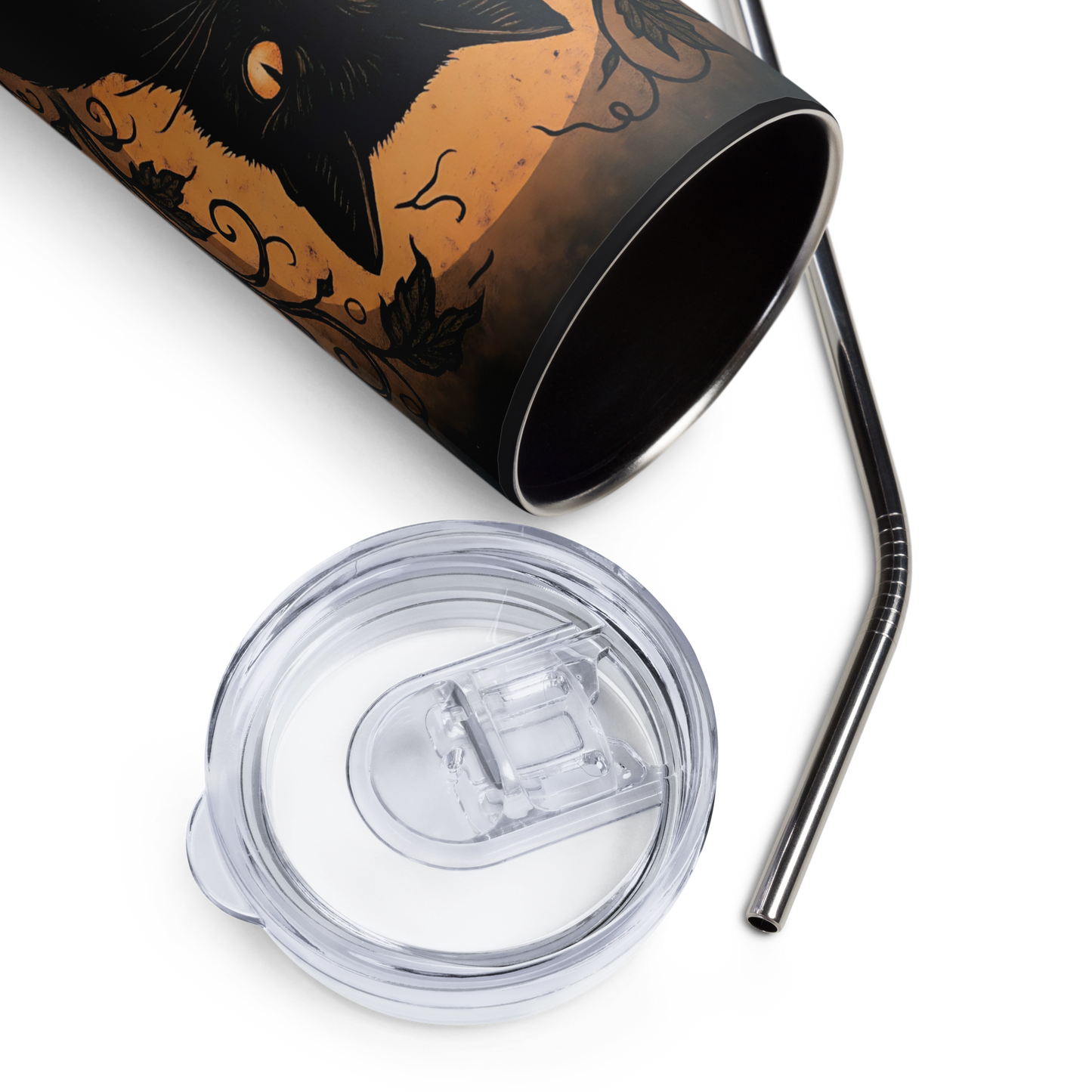 Halloween Harvest Cat 20 oz Stainless Steel Tumbler with Lid & Straw