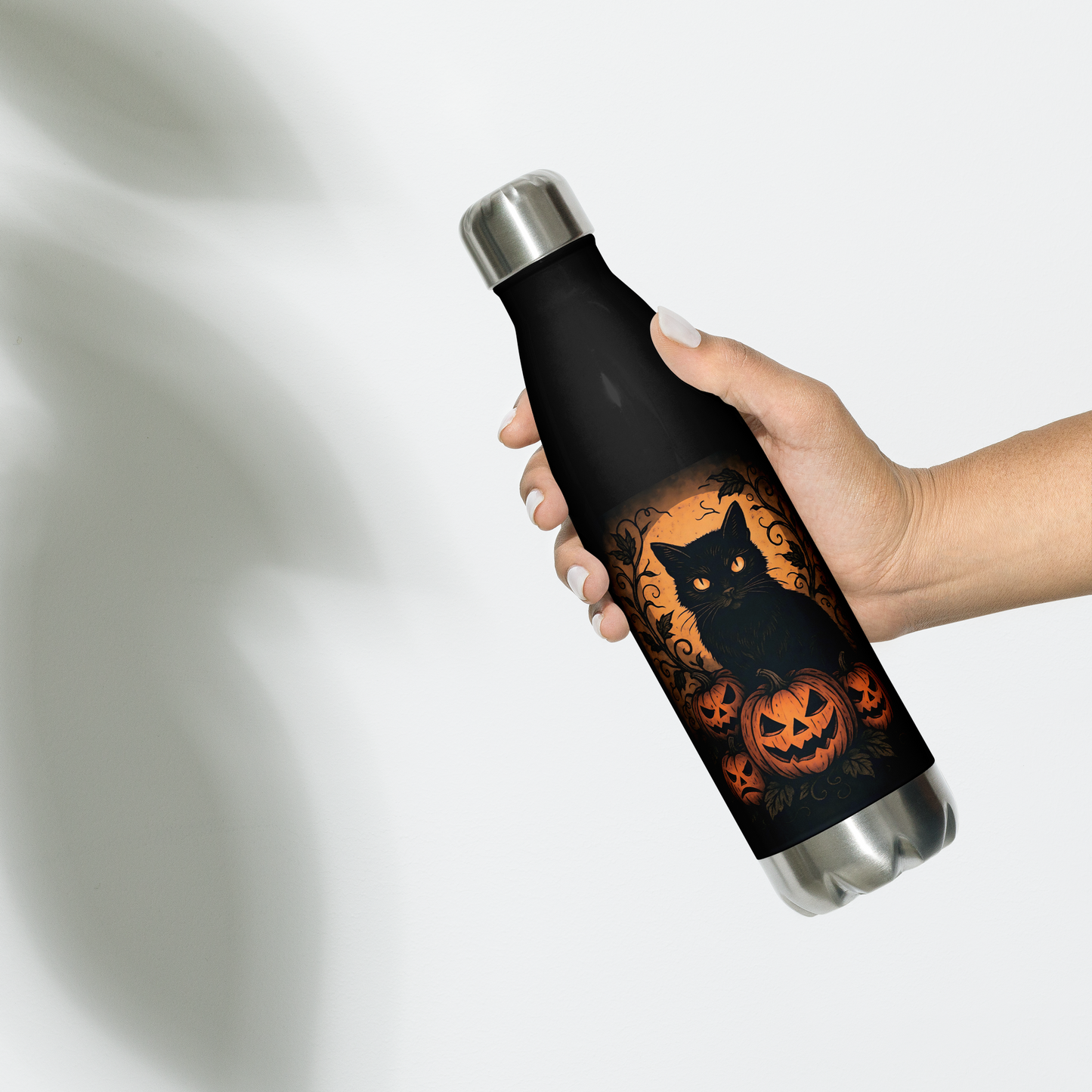 Halloween Harvest Cat Stainless Steel Water Bottle – 17 oz Spooky Season Hydration