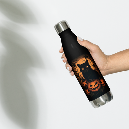 Halloween Harvest Cat Stainless Steel Water Bottle – 17 oz Spooky Season Hydration