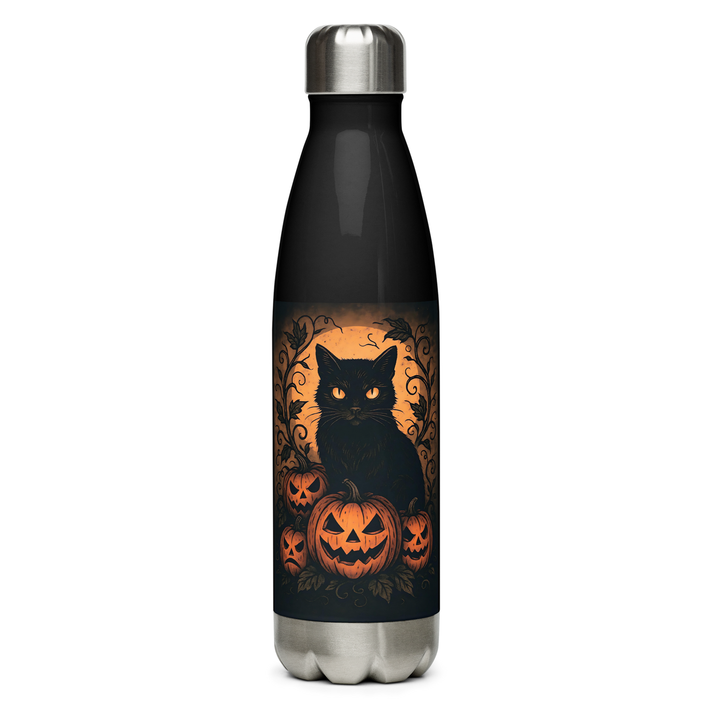 Halloween Harvest Cat Stainless Steel Water Bottle – 17 oz Spooky Season Hydration