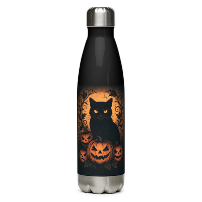 Halloween Harvest Cat Stainless Steel Water Bottle – 17 oz Spooky Season Hydration