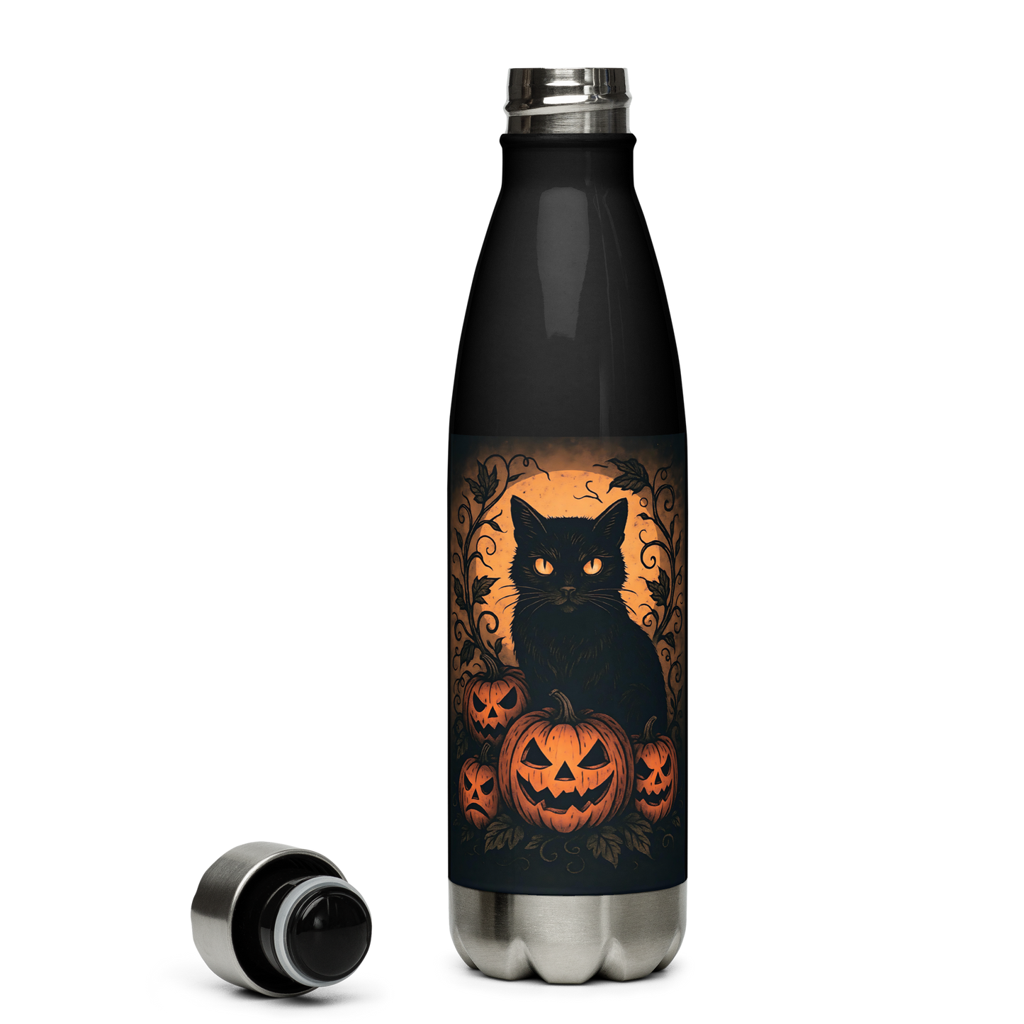 Halloween Harvest Cat Stainless Steel Water Bottle – 17 oz Spooky Season Hydration