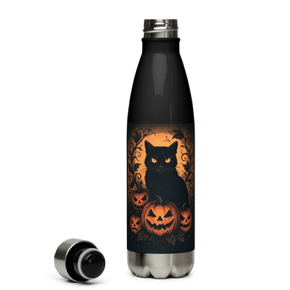 Halloween Harvest Cat Stainless Steel Water Bottle – 17 oz Spooky Season Hydration