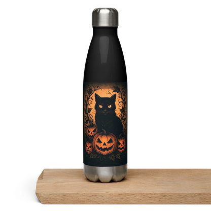 Halloween Harvest Cat Stainless Steel Water Bottle – 17 oz Spooky Season Hydration