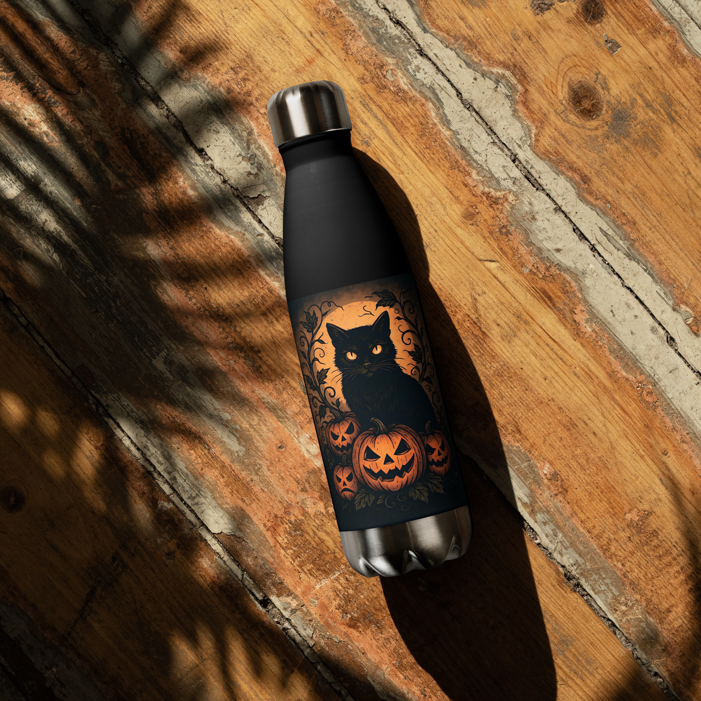 Halloween Harvest Cat Stainless Steel Water Bottle – 17 oz Spooky Season Hydration