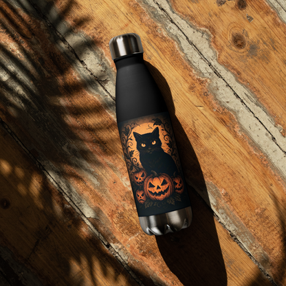 Halloween Harvest Cat Stainless Steel Water Bottle – 17 oz Spooky Season Hydration