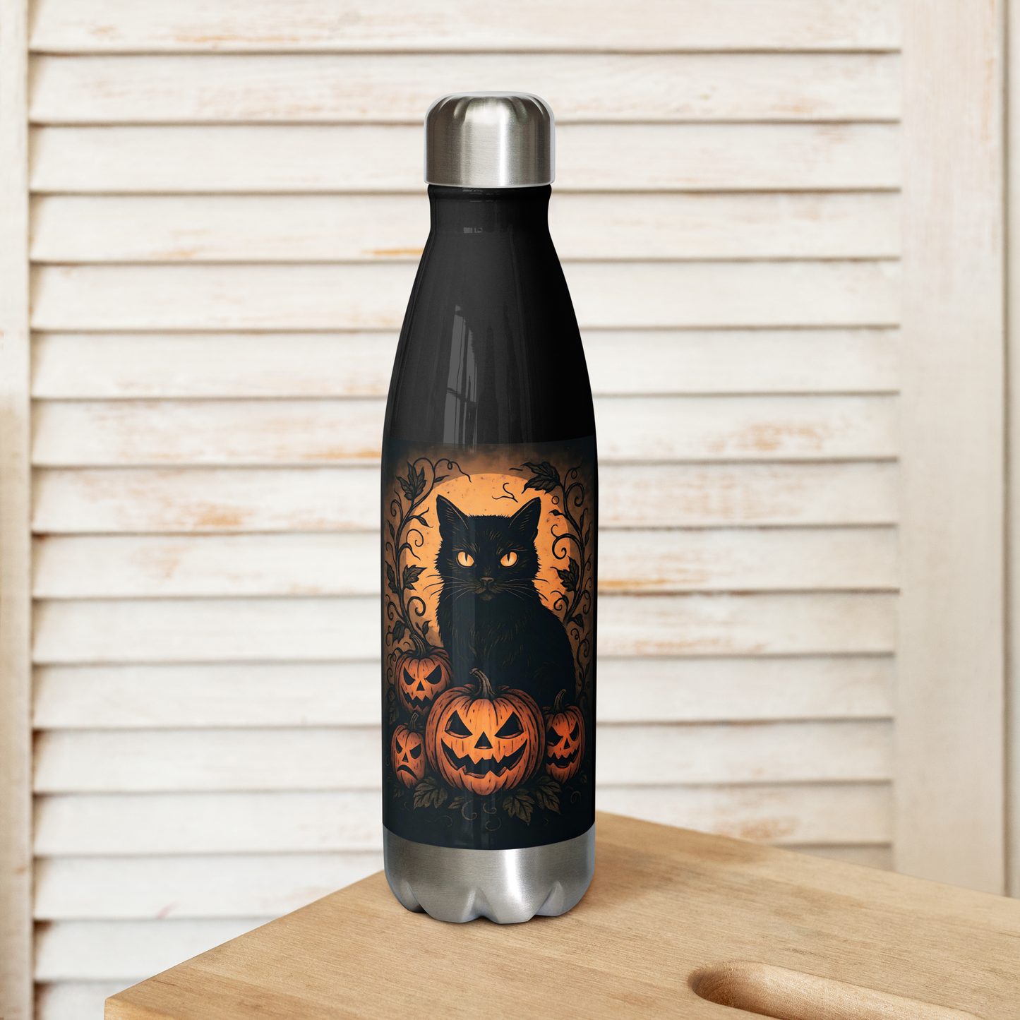 Halloween Harvest Cat Stainless Steel Water Bottle – 17 oz Spooky Season Hydration