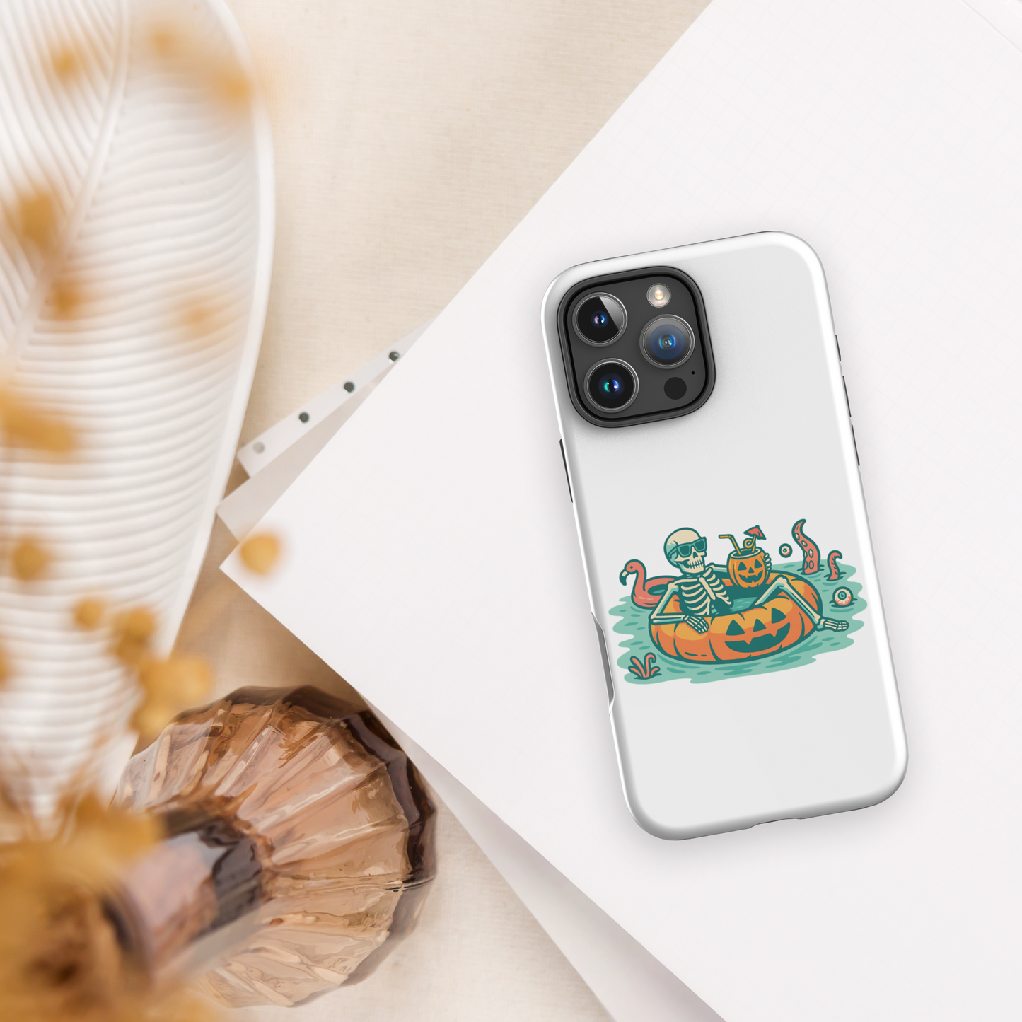 Summerween Skeleton iPhone 16 Pro Max Tough Case – Spooky Poolside Protection
