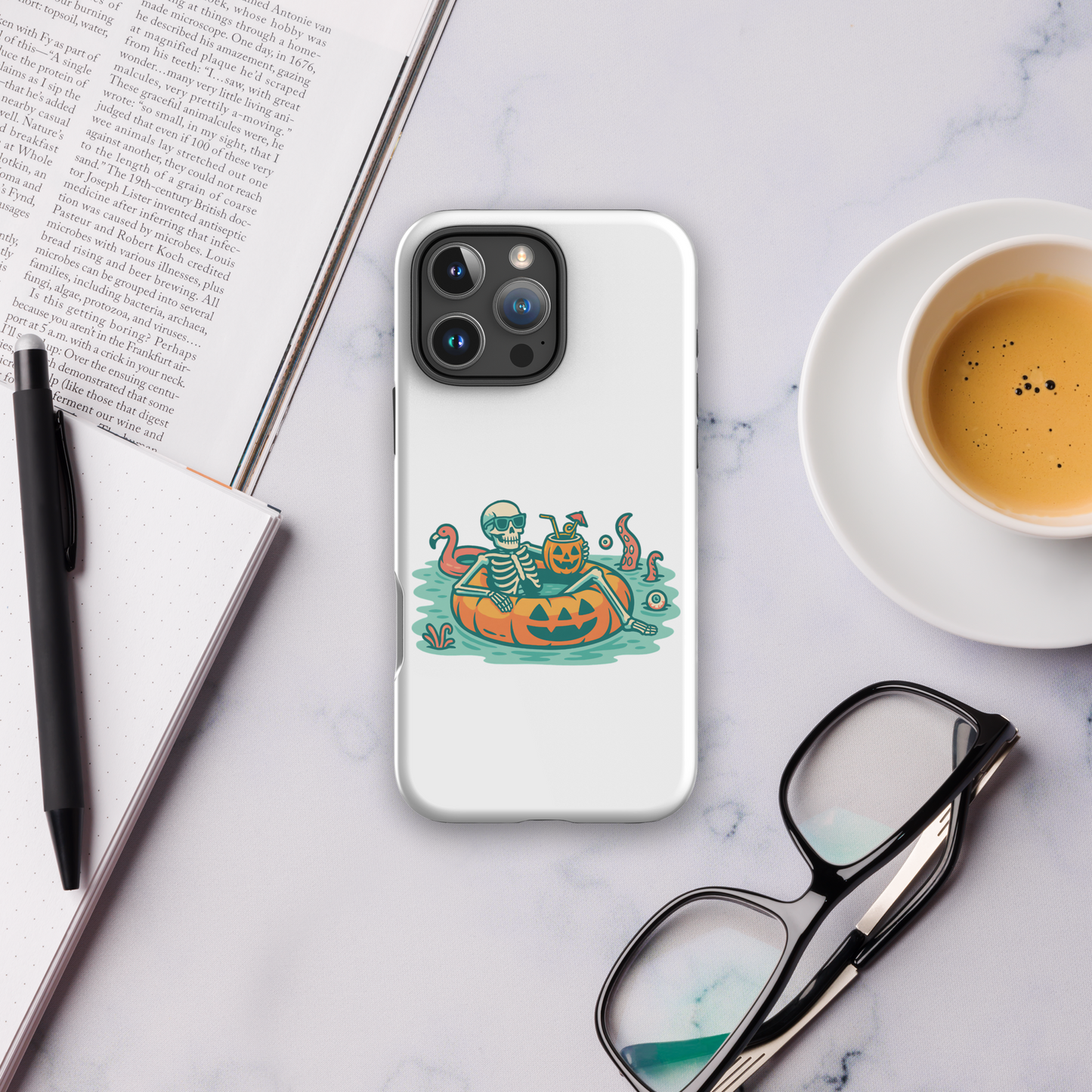 Summerween Skeleton iPhone 16 Pro Max Tough Case – Spooky Poolside Protection