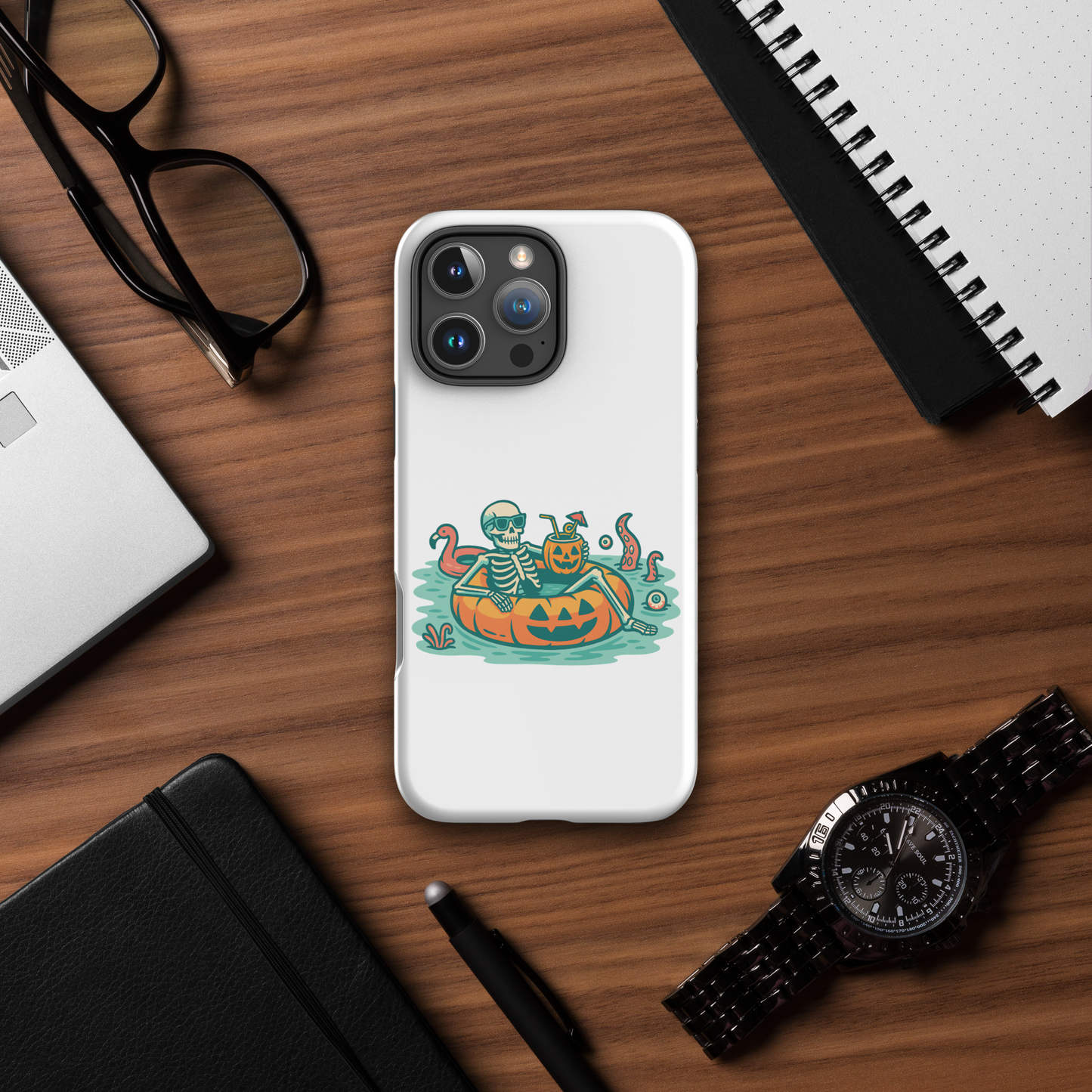 Summerween Skeleton iPhone 16 Pro Max Tough Case – Spooky Poolside Protection