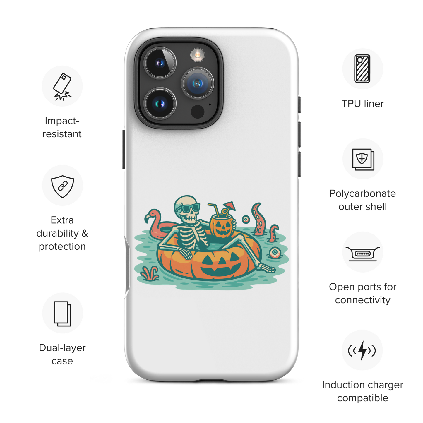 Summerween Skeleton iPhone 16 Pro Max Tough Case – Spooky Poolside Protection