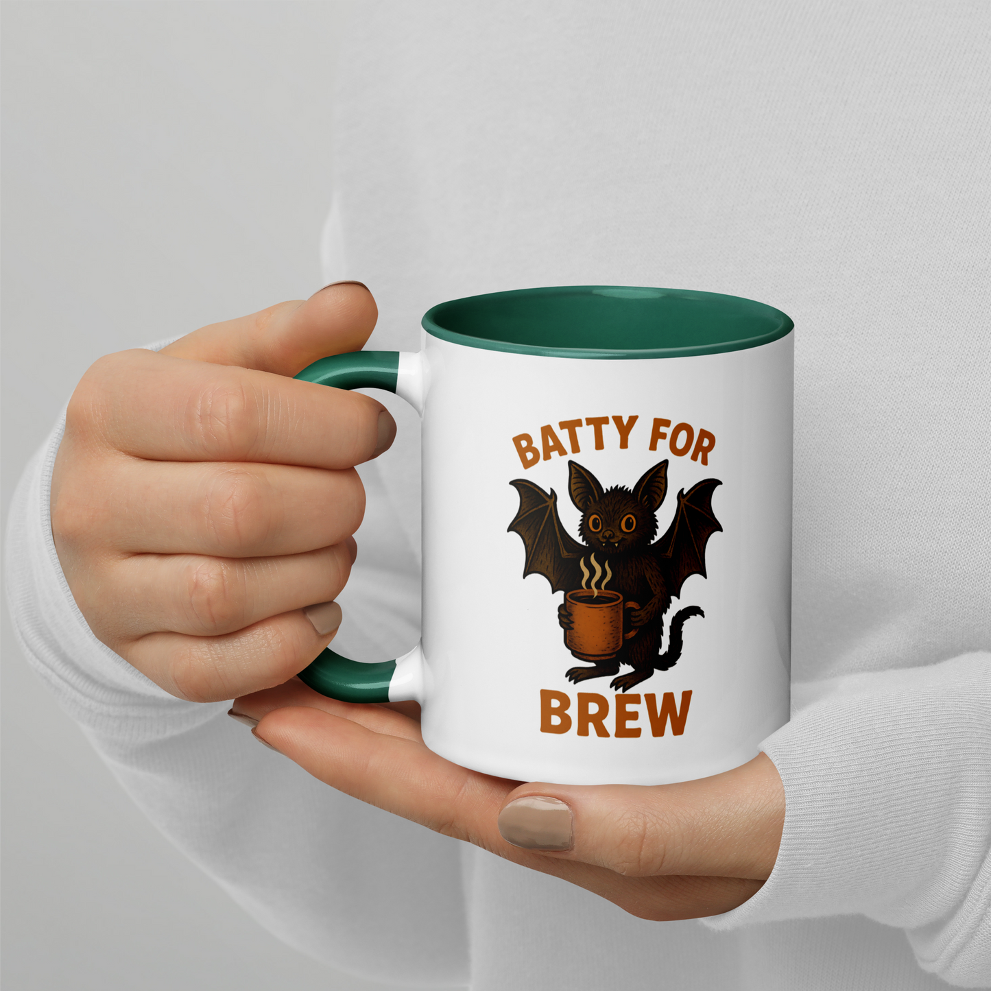 Batty for Brew Color Interior Mug – Halloween Coffee Cup (11oz, 15oz, Multiple Color Options)
