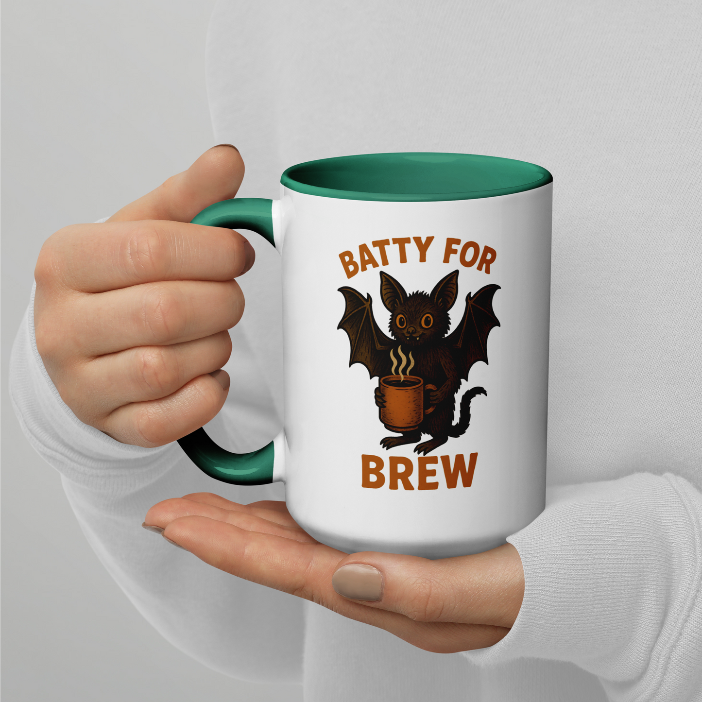 Batty for Brew Color Interior Mug – Halloween Coffee Cup (11oz, 15oz, Multiple Color Options)