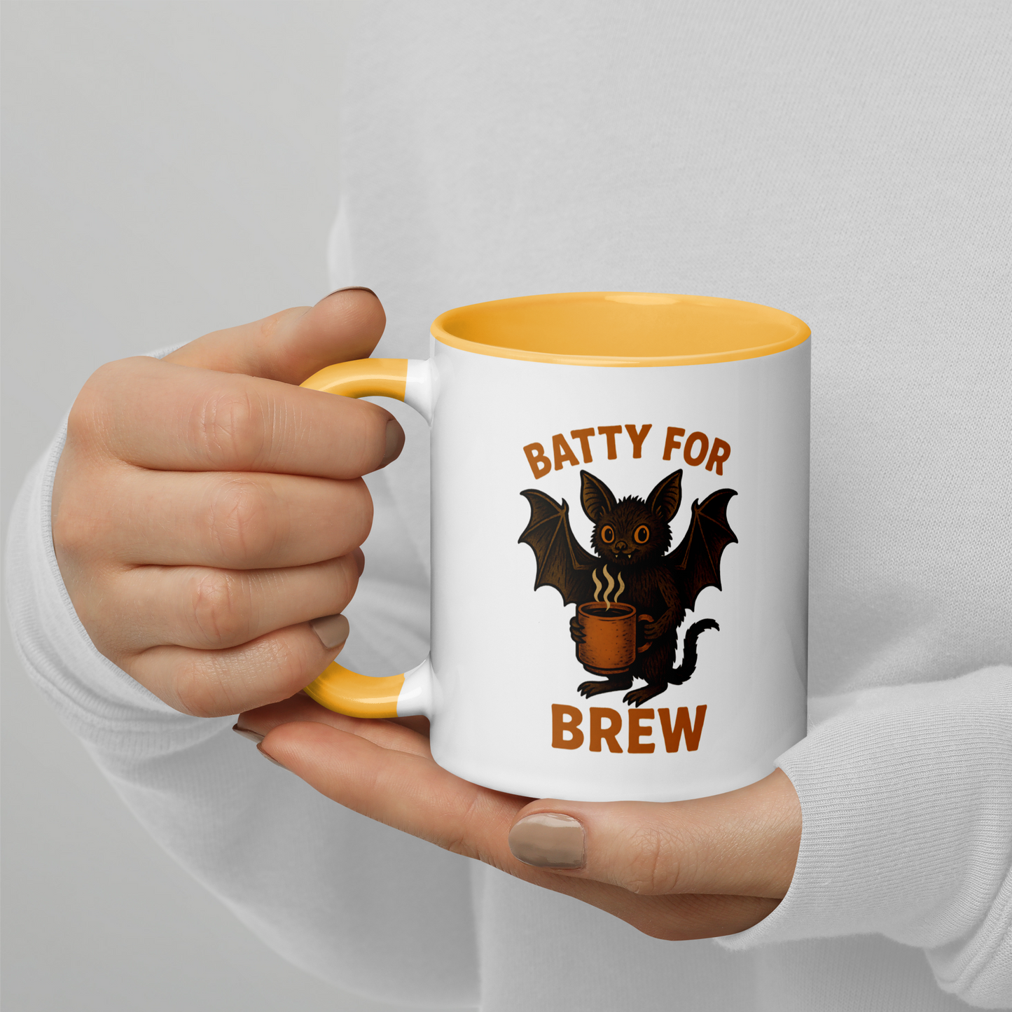 Batty for Brew Color Interior Mug – Halloween Coffee Cup (11oz, 15oz, Multiple Color Options)