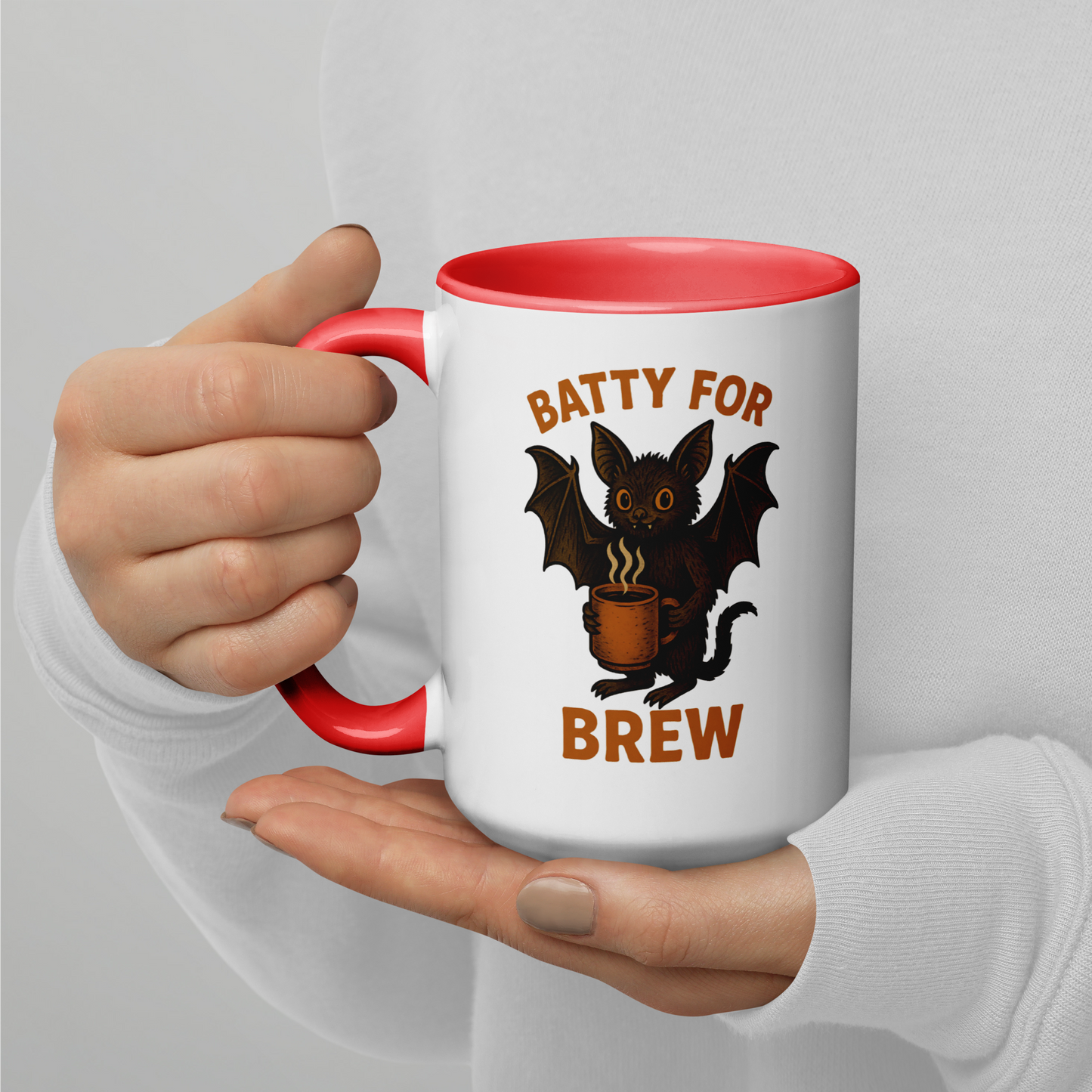 Batty for Brew Color Interior Mug – Halloween Coffee Cup (11oz, 15oz, Multiple Color Options)