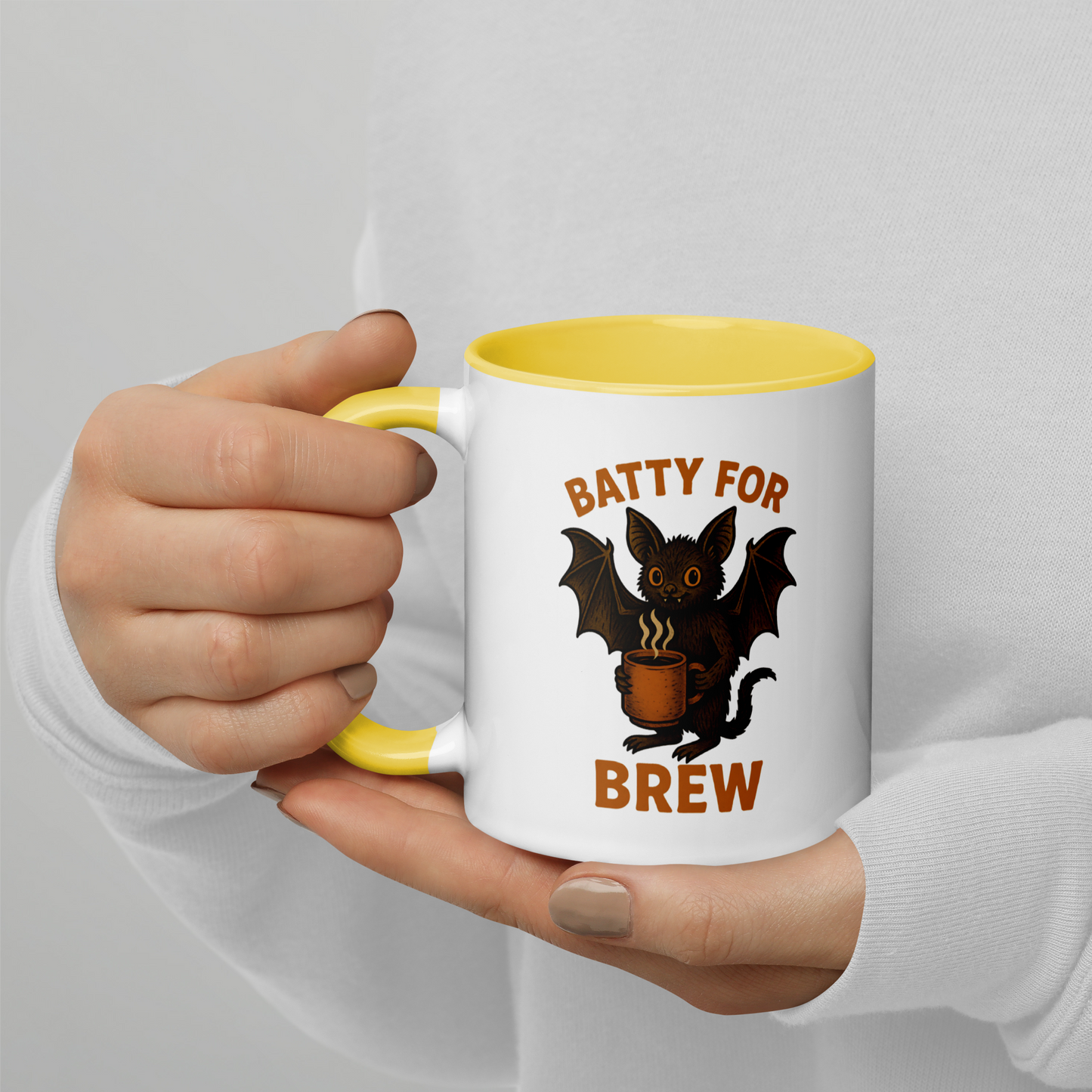 Batty for Brew Color Interior Mug – Halloween Coffee Cup (11oz, 15oz, Multiple Color Options)